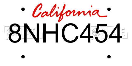8NHC454 California License Plate