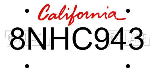 8NHC943 California License Plate