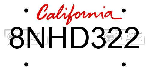 8NHD322 California License Plate