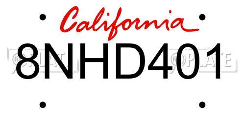 8NHD401 California License Plate
