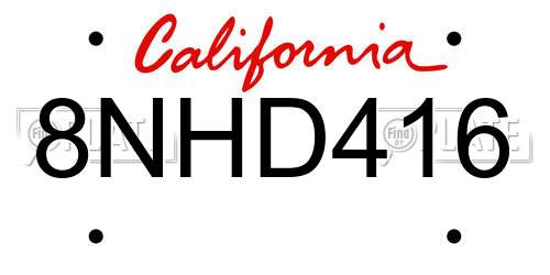 8NHD416 California License Plate