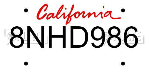8NHD986 California License Plate