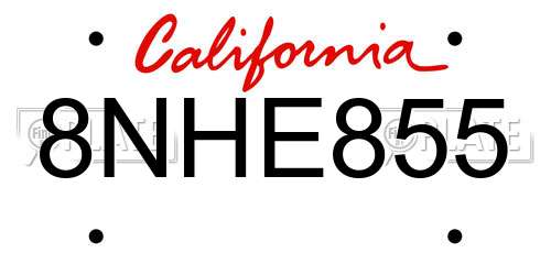8NHE855 California License Plate