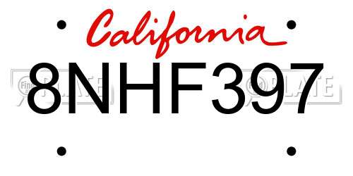8NHF397 California License Plate
