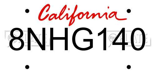 8NHG140 California License Plate