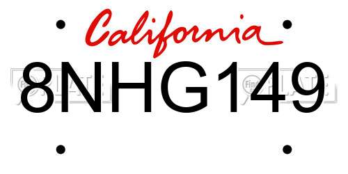 8NHG149 California License Plate