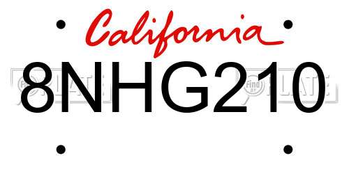 8NHG210 California License Plate