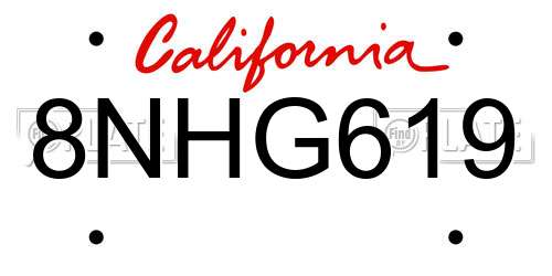 8NHG619 California License Plate
