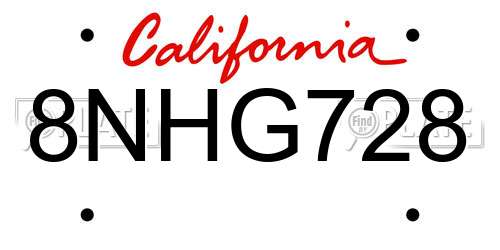 8NHG728 California License Plate