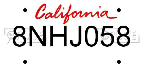 8NHJ058 California License Plate