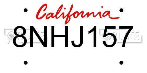 8NHJ157 California License Plate