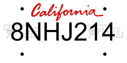 8NHJ214 California License Plate