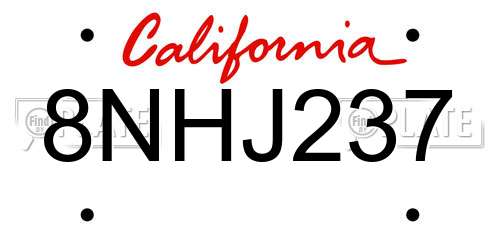 8NHJ237 California License Plate