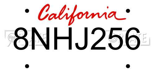 8NHJ256 California License Plate