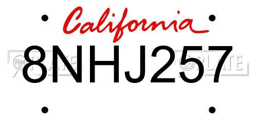 8NHJ257 California License Plate