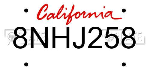 8NHJ258 California License Plate