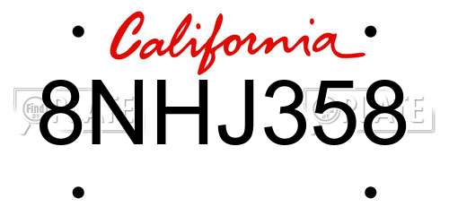 8NHJ358 California License Plate