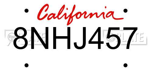 8NHJ457 California License Plate