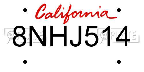 8NHJ514 California License Plate