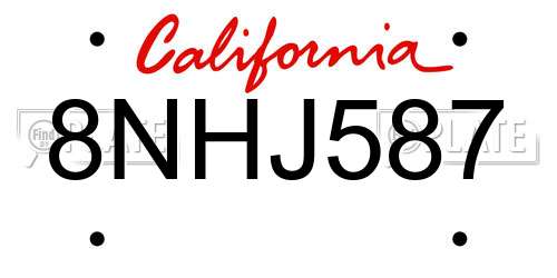 8NHJ587 California License Plate