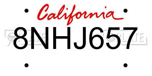 8NHJ657 California License Plate