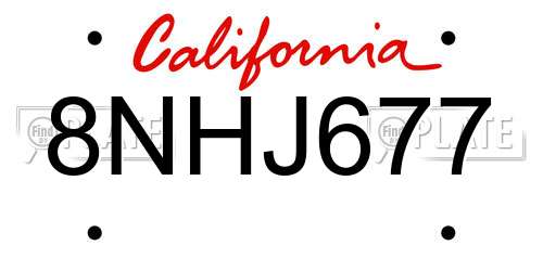 8NHJ677 California License Plate