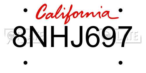 8NHJ697 California License Plate