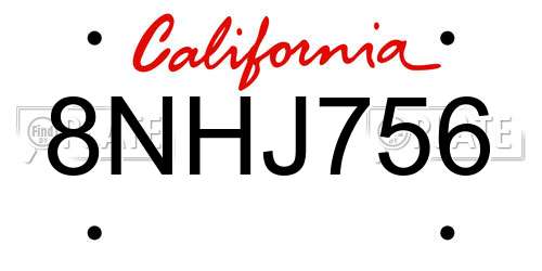 8NHJ756 California License Plate