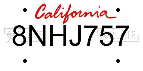 8NHJ757 California License Plate