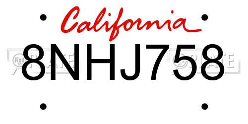 8NHJ758 California License Plate