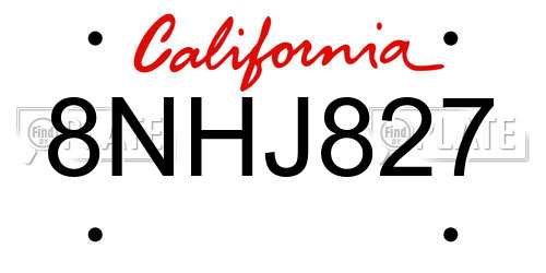 8NHJ827 California License Plate
