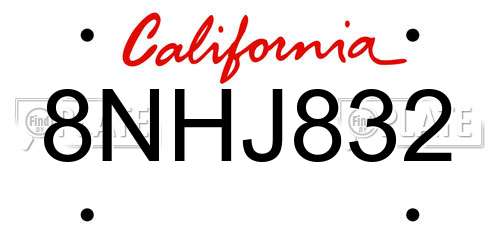 8NHJ832 California License Plate