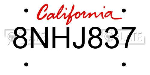 8NHJ837 California License Plate