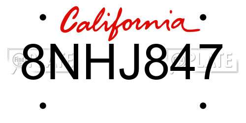 8NHJ847 California License Plate