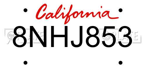 8NHJ853 California License Plate