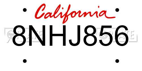 8NHJ856 California License Plate