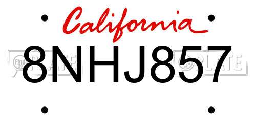 8NHJ857 California License Plate