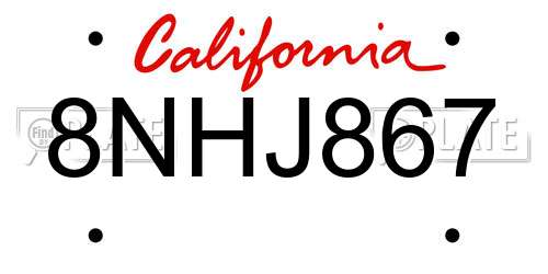 8NHJ867 California License Plate