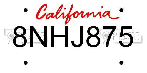 8NHJ875 California License Plate