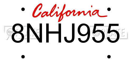 8NHJ955 California License Plate