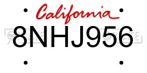 8NHJ956 California License Plate