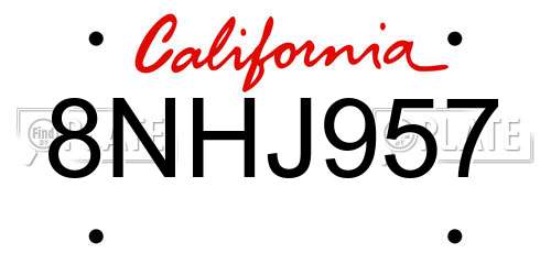 8NHJ957 California License Plate