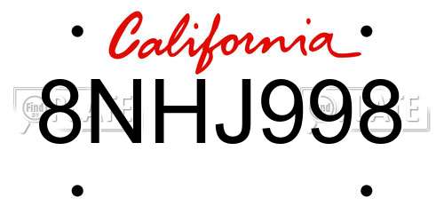 8NHJ998 California License Plate