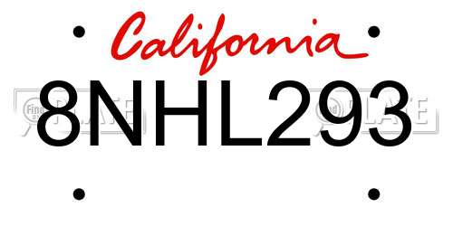 8NHL293 California License Plate