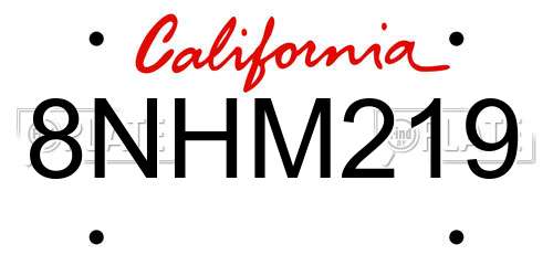 8NHM219 California License Plate