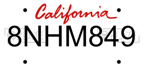 8NHM849 California License Plate