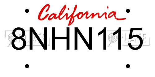 8NHN115 California License Plate