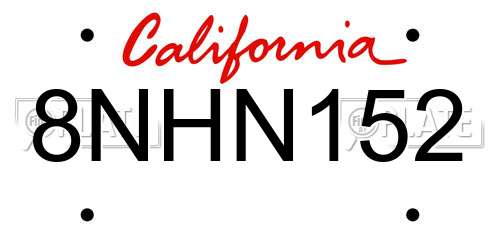 8NHN152 California License Plate