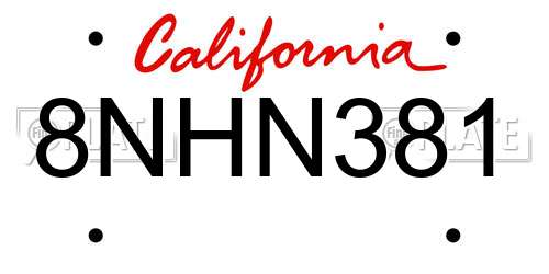 8NHN381 California License Plate