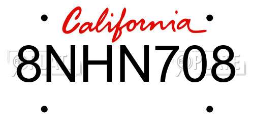8NHN708 California License Plate